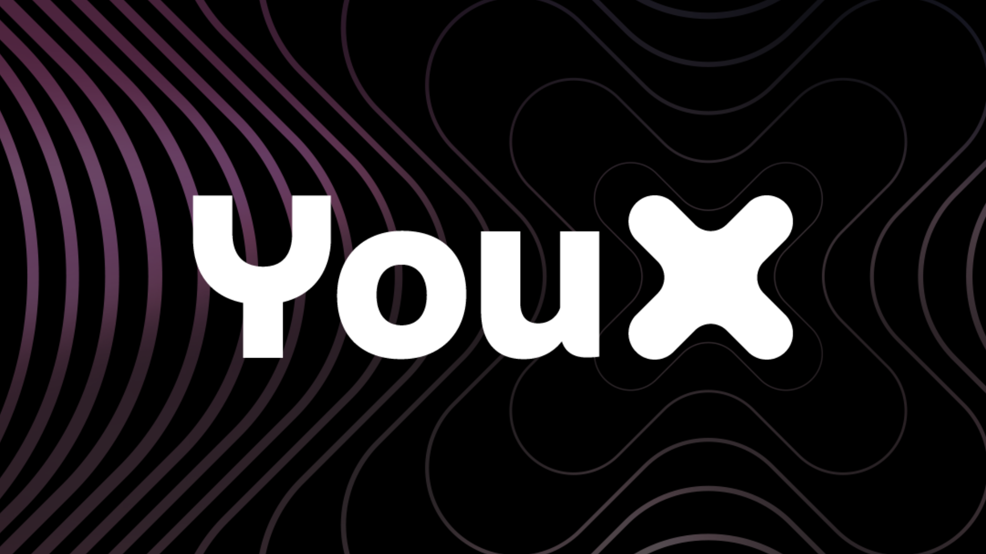 White YouX logo on a background of black and pink ripples